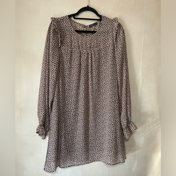 Very J women's L long sleeve micro heart print ruffle detail shift dress EUC - Picture 1 of 7